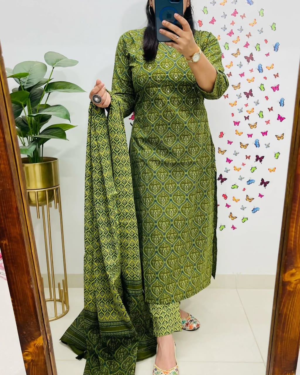 Designer V-Neck Azrak PrintCotton Suit