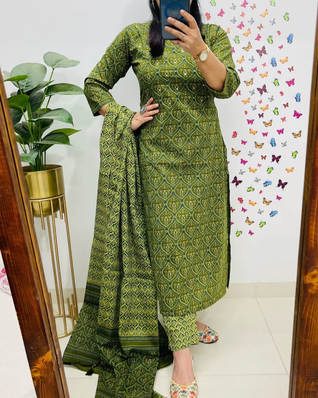 Designer V-Neck Azrak PrintCotton Suit