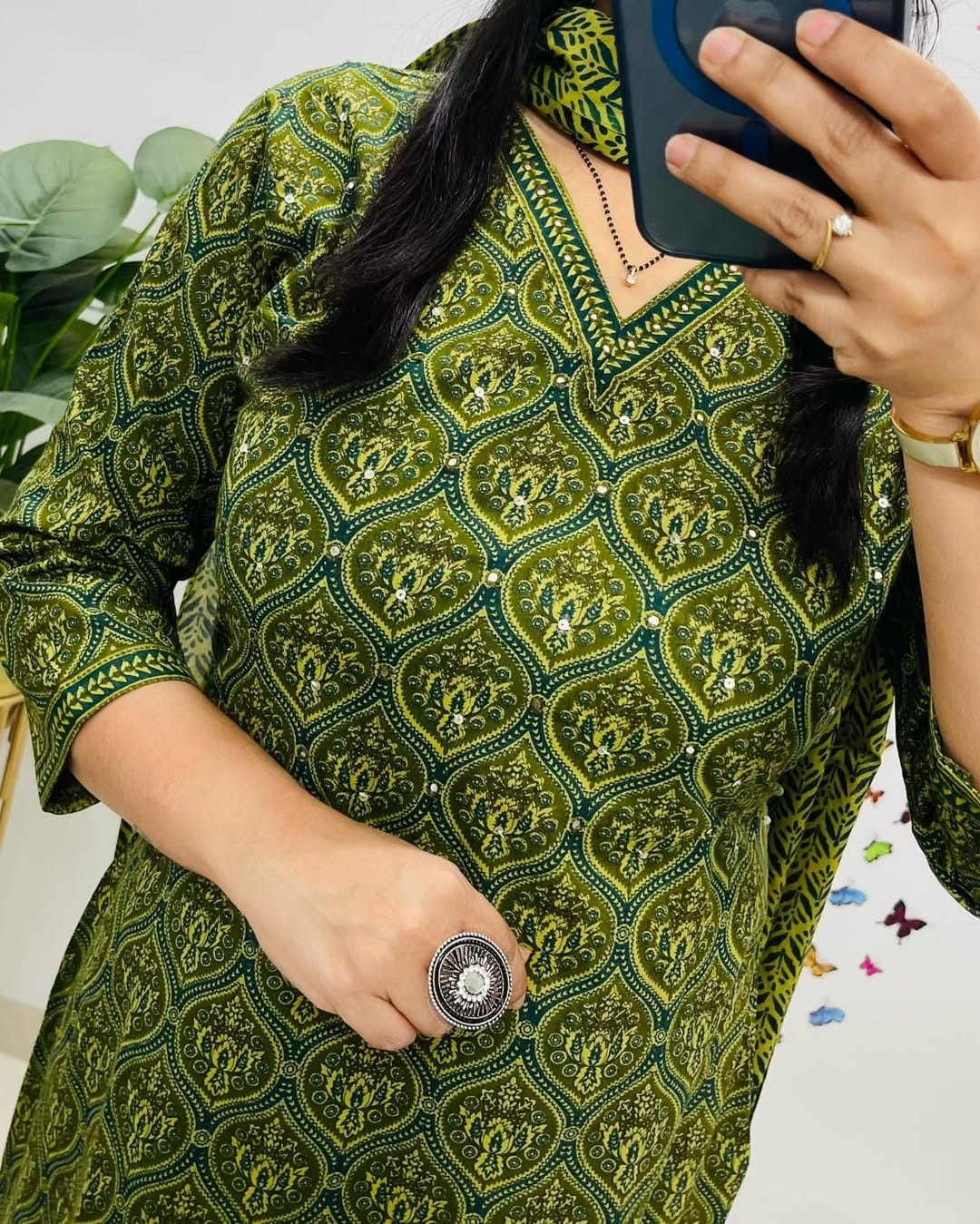 Designer V-Neck Azrak PrintCotton Suit