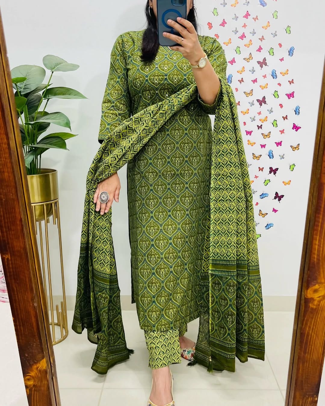 Designer V-Neck Azrak PrintCotton Suit