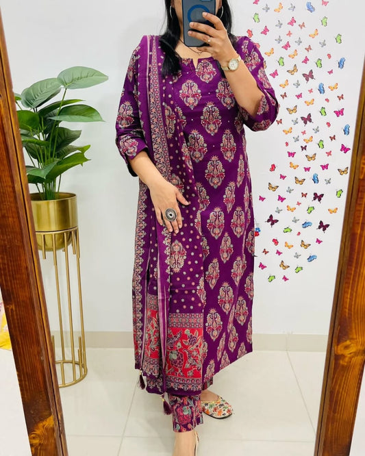 Deep Purple Designer Azrak Cotton Suit