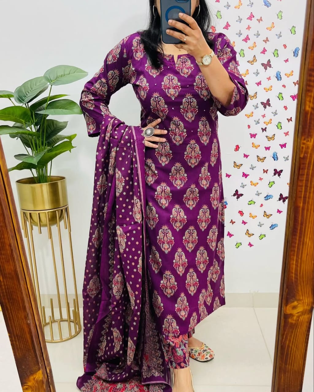 Deep Purple Designer Azrak Cotton Suit