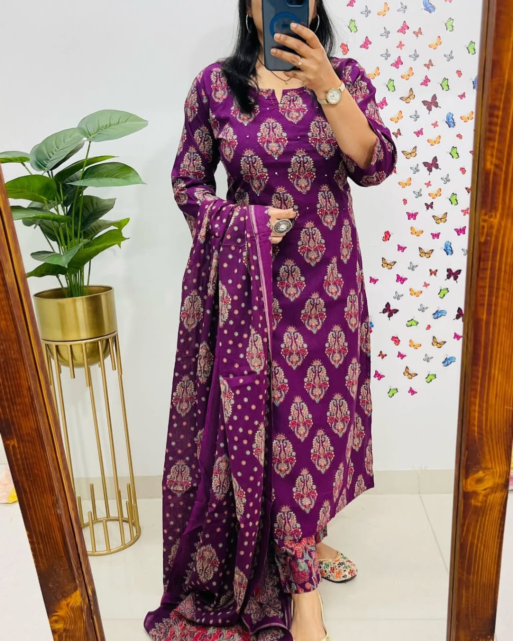 Deep Purple Designer Azrak Cotton Suit