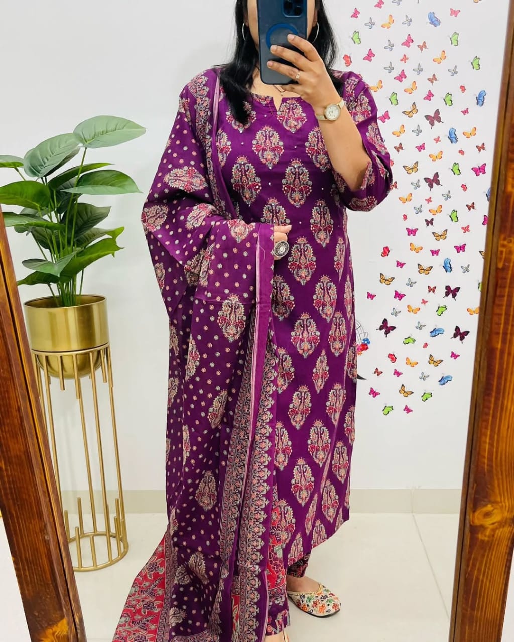 Deep Purple Designer Azrak Cotton Suit
